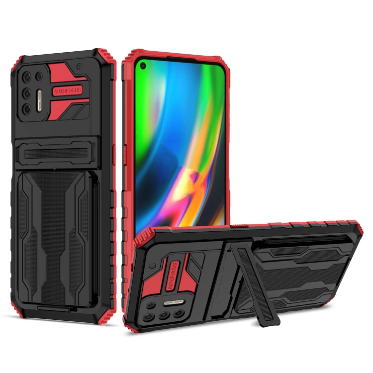 For Motorola Moto G9 Plus Armor Card PC + TPU Shockproof Case with Card Slot & Invisible Holder