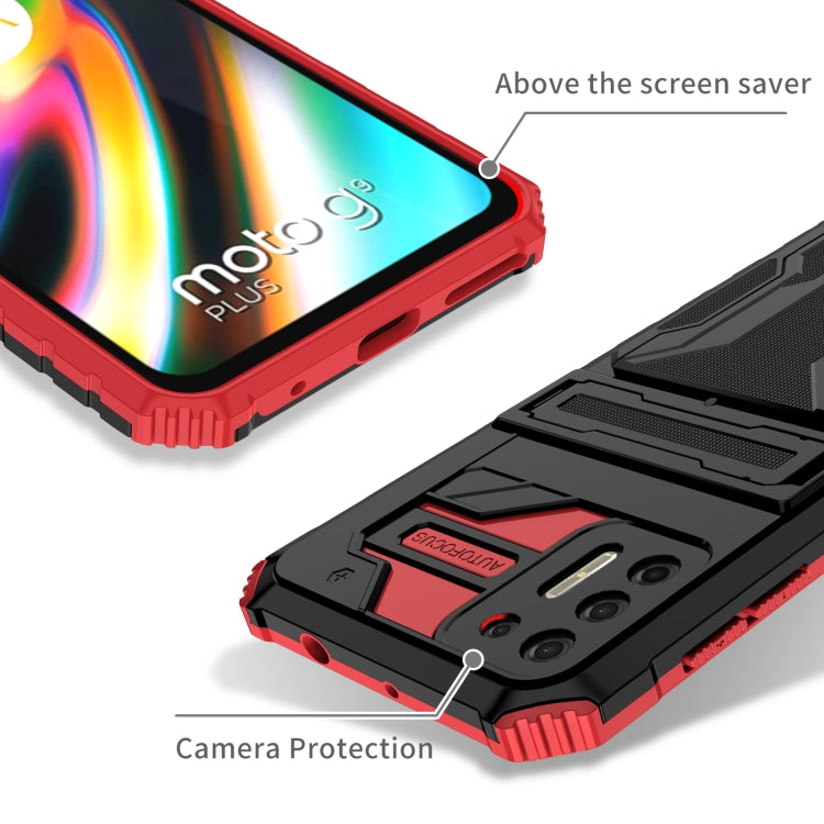 For Motorola Moto G9 Plus Armor Card PC + TPU Shockproof Case with Card Slot & Invisible Holder