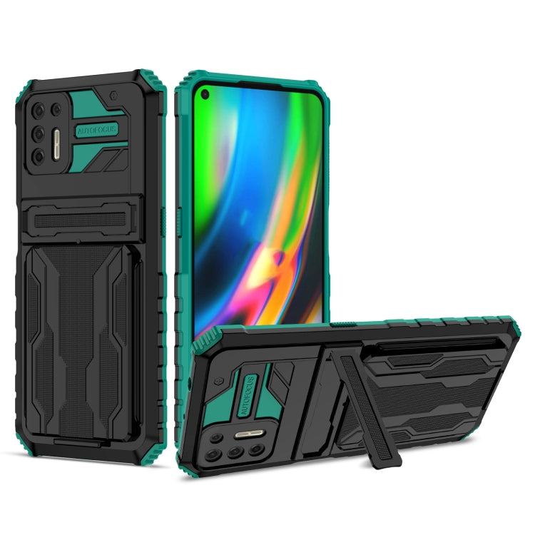 For Motorola Moto G9 Plus Armor Card PC + TPU Shockproof Case with Card Slot & Invisible Holder