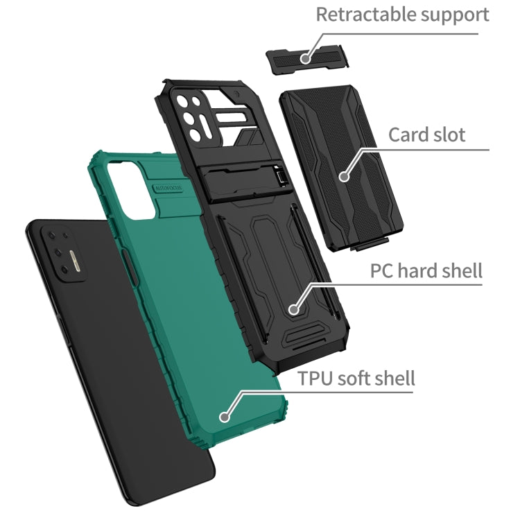 For Motorola Moto G9 Plus Armor Card PC + TPU Shockproof Case with Card Slot & Invisible Holder