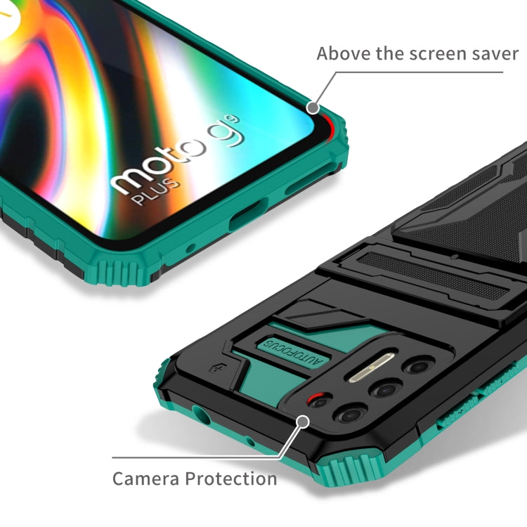 For Motorola Moto G9 Plus Armor Card PC + TPU Shockproof Case with Card Slot & Invisible Holder