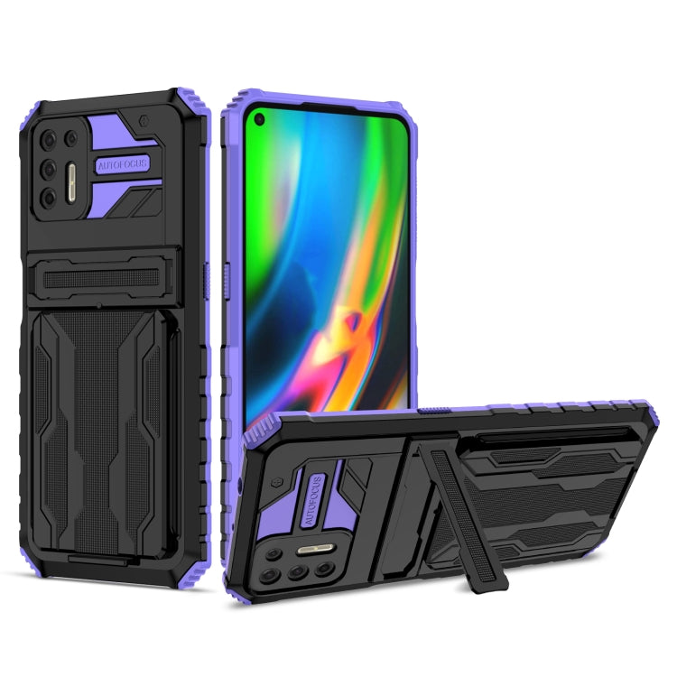 For Motorola Moto G9 Plus Armor Card PC + TPU Shockproof Case with Card Slot & Invisible Holder