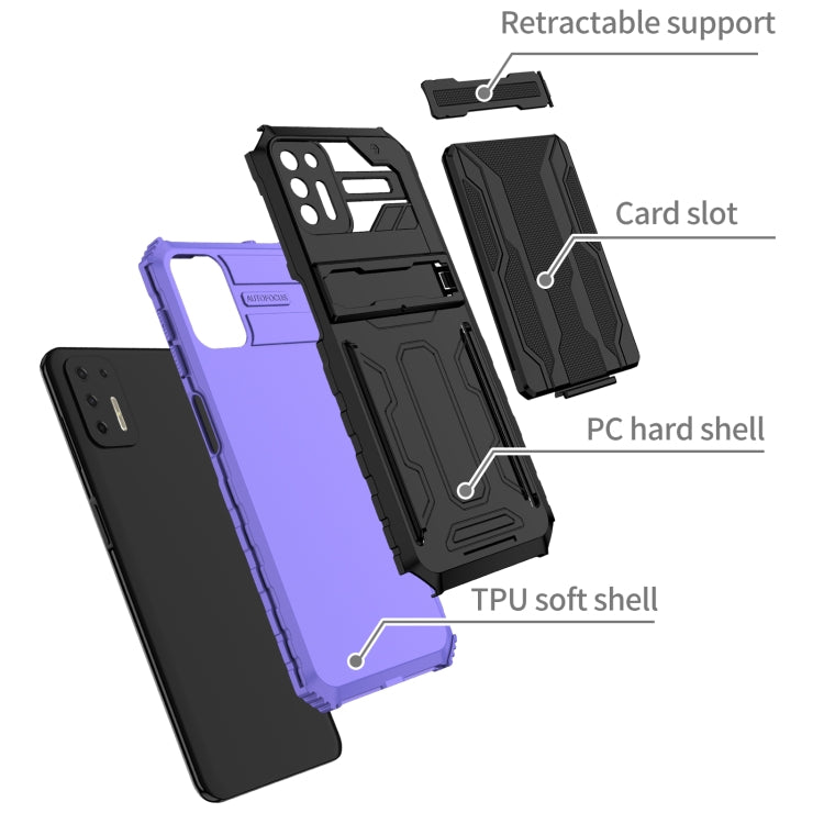 For Motorola Moto G9 Plus Armor Card PC + TPU Shockproof Case with Card Slot & Invisible Holder