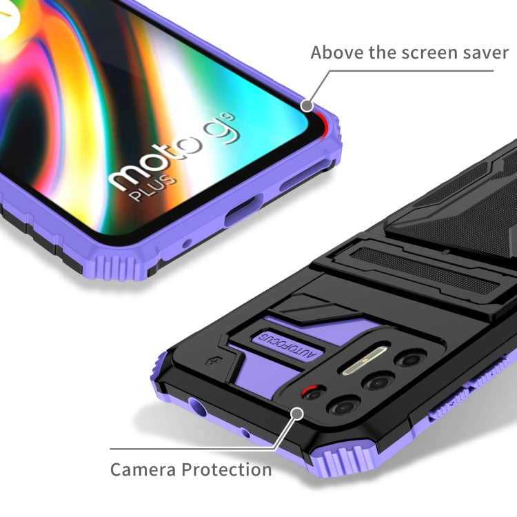 For Motorola Moto G9 Plus Armor Card PC + TPU Shockproof Case with Card Slot & Invisible Holder