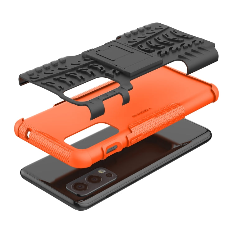 For OnePlus Nord 2 5G Tire Texture Shockproof TPU+PC Protective Case with Holder