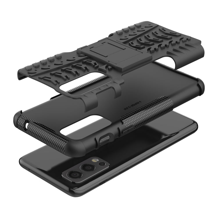 For OnePlus Nord 2 5G Tire Texture Shockproof TPU+PC Protective Case with Holder