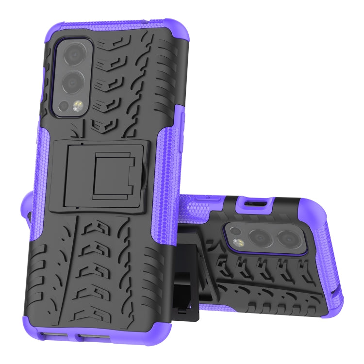 For OnePlus Nord 2 5G Tire Texture Shockproof TPU+PC Protective Case with Holder