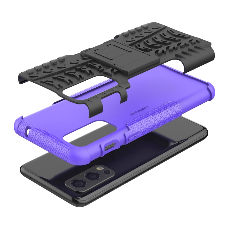 For OnePlus Nord 2 5G Tire Texture Shockproof TPU+PC Protective Case with Holder