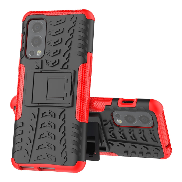 For OnePlus Nord 2 5G Tire Texture Shockproof TPU+PC Protective Case with Holder
