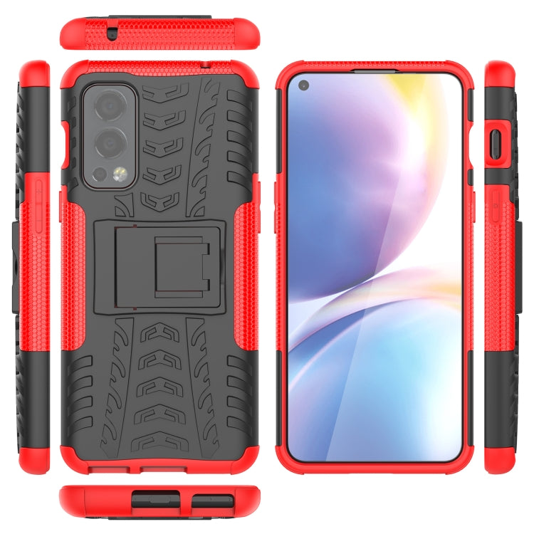For OnePlus Nord 2 5G Tire Texture Shockproof TPU+PC Protective Case with Holder