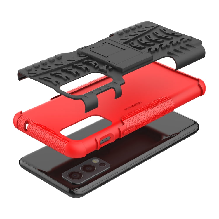For OnePlus Nord 2 5G Tire Texture Shockproof TPU+PC Protective Case with Holder