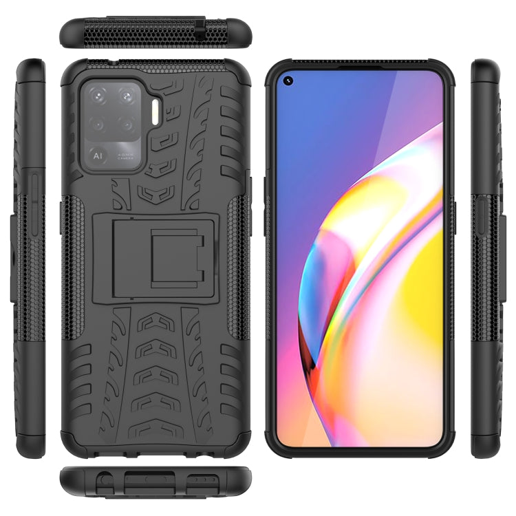 For OPPO A94 4G Tire Texture Shockproof TPU+PC Protective Case with Holder