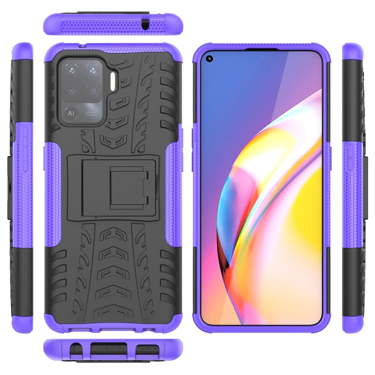 For OPPO A94 4G Tire Texture Shockproof TPU+PC Protective Case with Holder