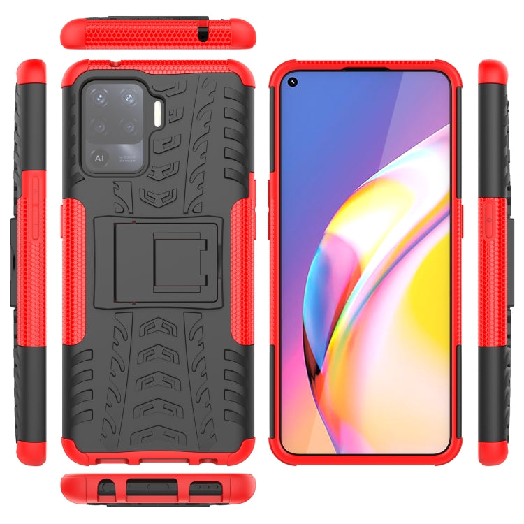 For OPPO A94 4G Tire Texture Shockproof TPU+PC Protective Case with Holder