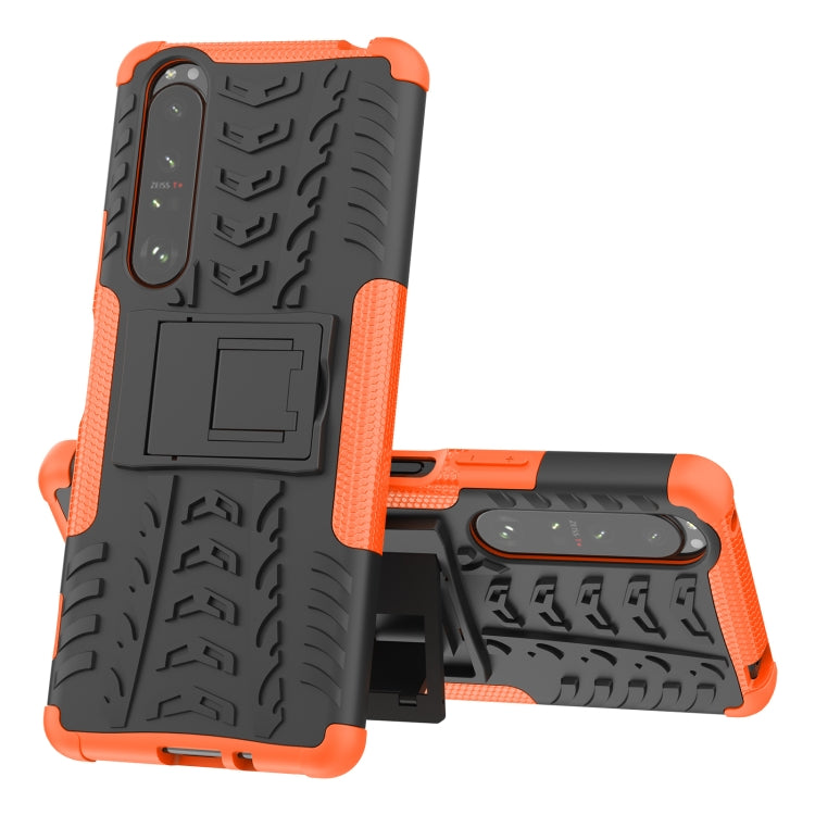 For Sony Xperia 1 III Tire Texture Shockproof TPU+PC Protective Case with Holder