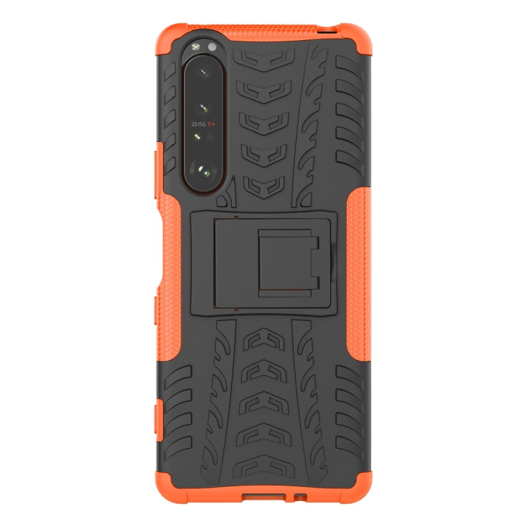 For Sony Xperia 1 III Tire Texture Shockproof TPU+PC Protective Case with Holder
