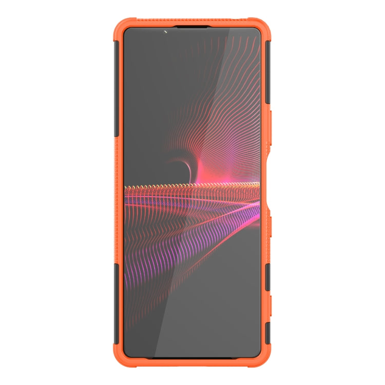 For Sony Xperia 1 III Tire Texture Shockproof TPU+PC Protective Case with Holder