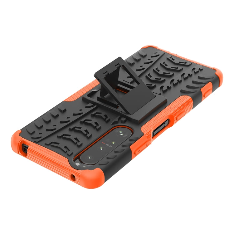 For Sony Xperia 1 III Tire Texture Shockproof TPU+PC Protective Case with Holder
