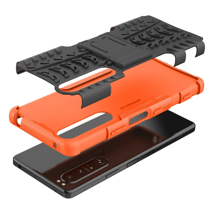 For Sony Xperia 1 III Tire Texture Shockproof TPU+PC Protective Case with Holder