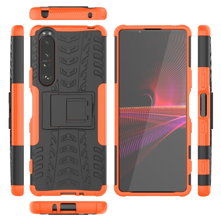 For Sony Xperia 1 III Tire Texture Shockproof TPU+PC Protective Case with Holder
