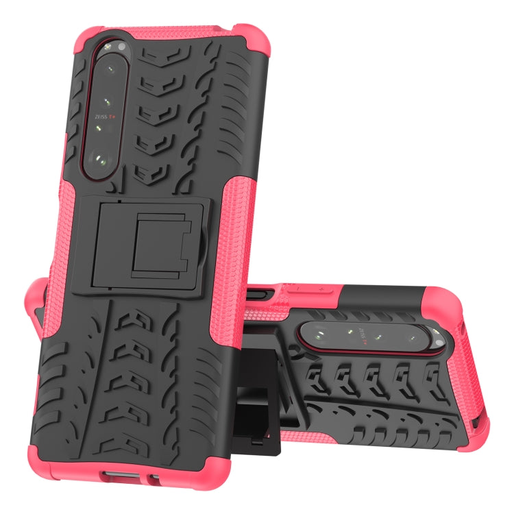 For Sony Xperia 1 III Tire Texture Shockproof TPU+PC Protective Case with Holder