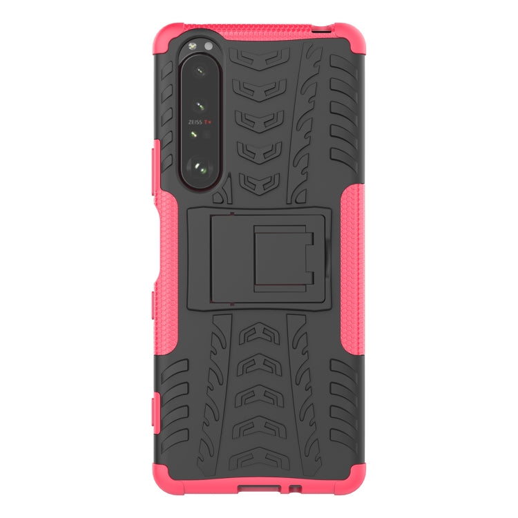 For Sony Xperia 1 III Tire Texture Shockproof TPU+PC Protective Case with Holder