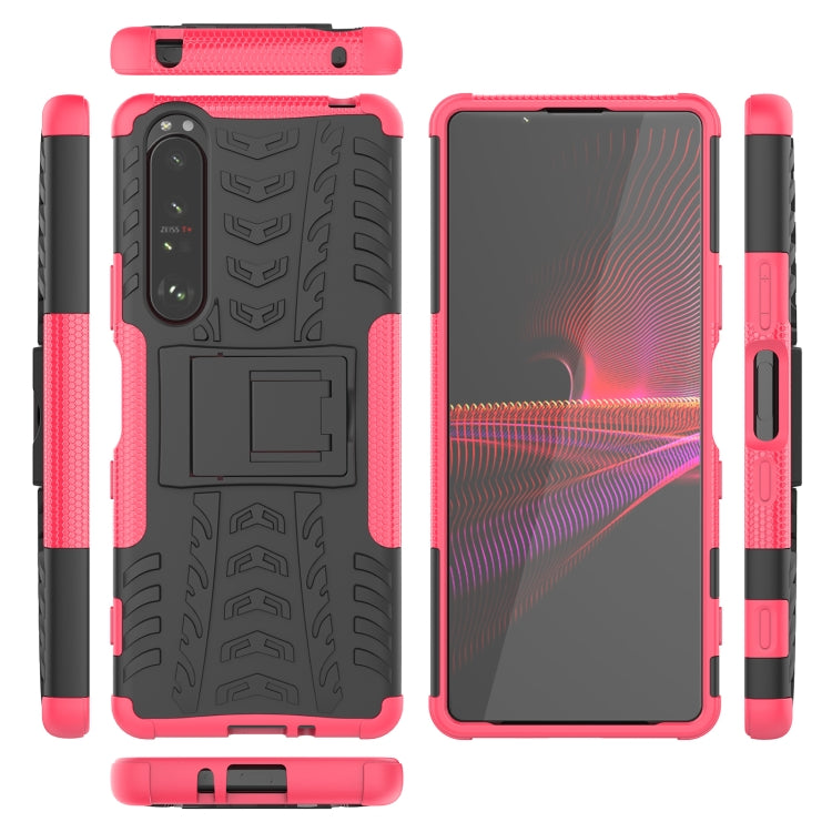 For Sony Xperia 1 III Tire Texture Shockproof TPU+PC Protective Case with Holder