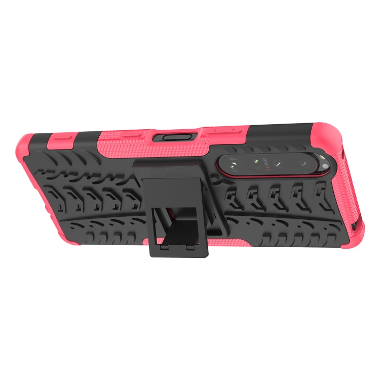 For Sony Xperia 1 III Tire Texture Shockproof TPU+PC Protective Case with Holder