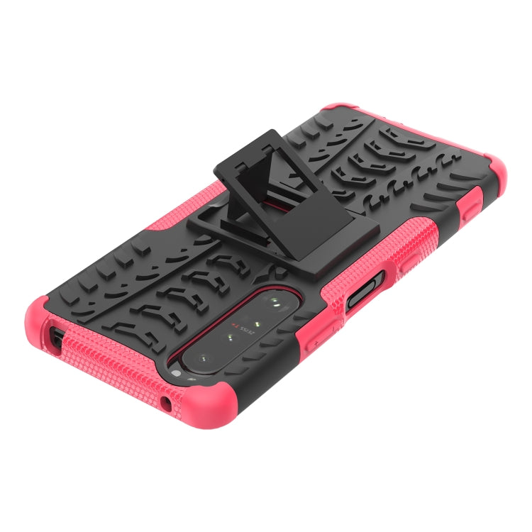 For Sony Xperia 1 III Tire Texture Shockproof TPU+PC Protective Case with Holder