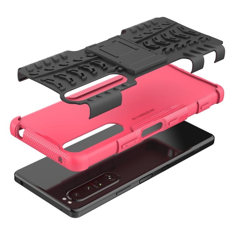 For Sony Xperia 1 III Tire Texture Shockproof TPU+PC Protective Case with Holder