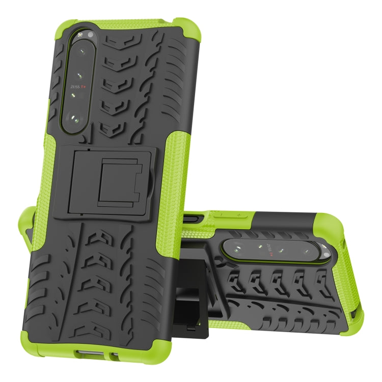 For Sony Xperia 1 III Tire Texture Shockproof TPU+PC Protective Case with Holder