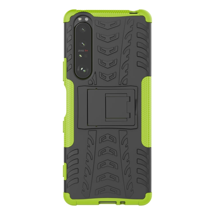 For Sony Xperia 1 III Tire Texture Shockproof TPU+PC Protective Case with Holder