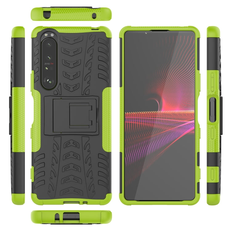 For Sony Xperia 1 III Tire Texture Shockproof TPU+PC Protective Case with Holder