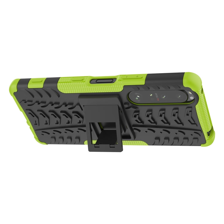 For Sony Xperia 1 III Tire Texture Shockproof TPU+PC Protective Case with Holder