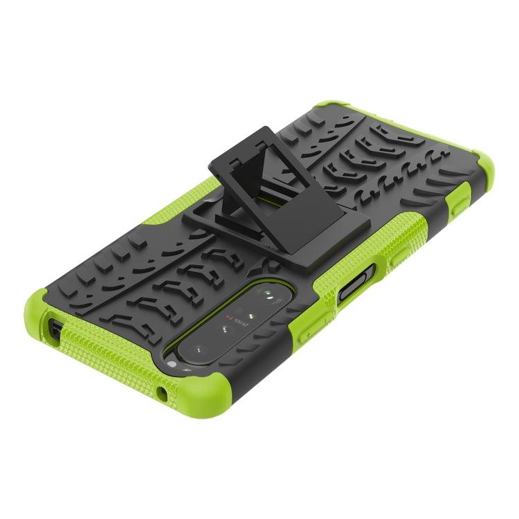 For Sony Xperia 1 III Tire Texture Shockproof TPU+PC Protective Case with Holder