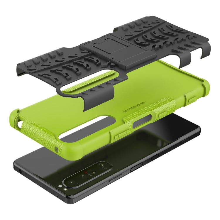 For Sony Xperia 1 III Tire Texture Shockproof TPU+PC Protective Case with Holder