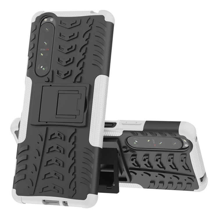 For Sony Xperia 1 III Tire Texture Shockproof TPU+PC Protective Case with Holder