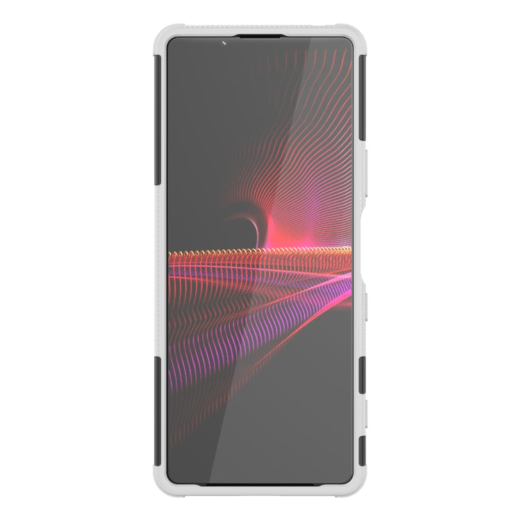 For Sony Xperia 1 III Tire Texture Shockproof TPU+PC Protective Case with Holder