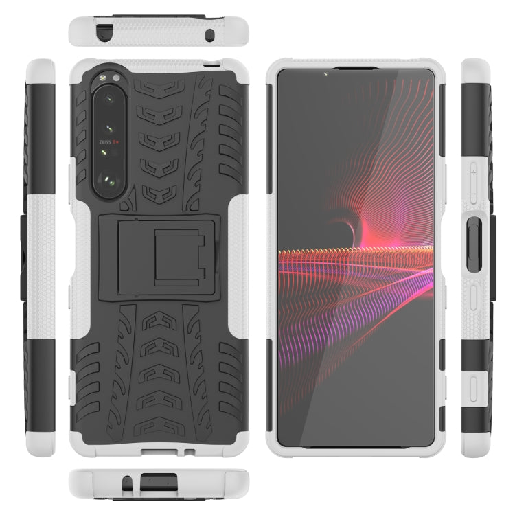 For Sony Xperia 1 III Tire Texture Shockproof TPU+PC Protective Case with Holder