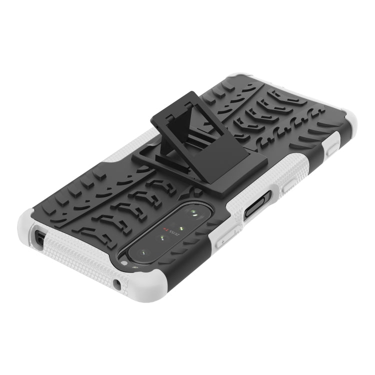 For Sony Xperia 1 III Tire Texture Shockproof TPU+PC Protective Case with Holder