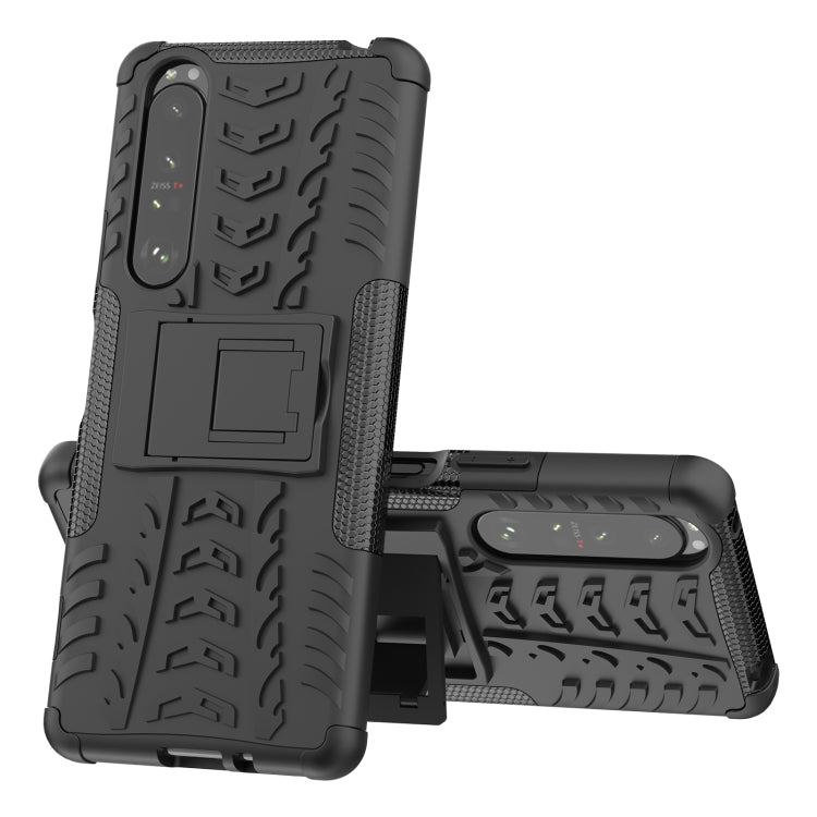 For Sony Xperia 1 III Tire Texture Shockproof TPU+PC Protective Case with Holder