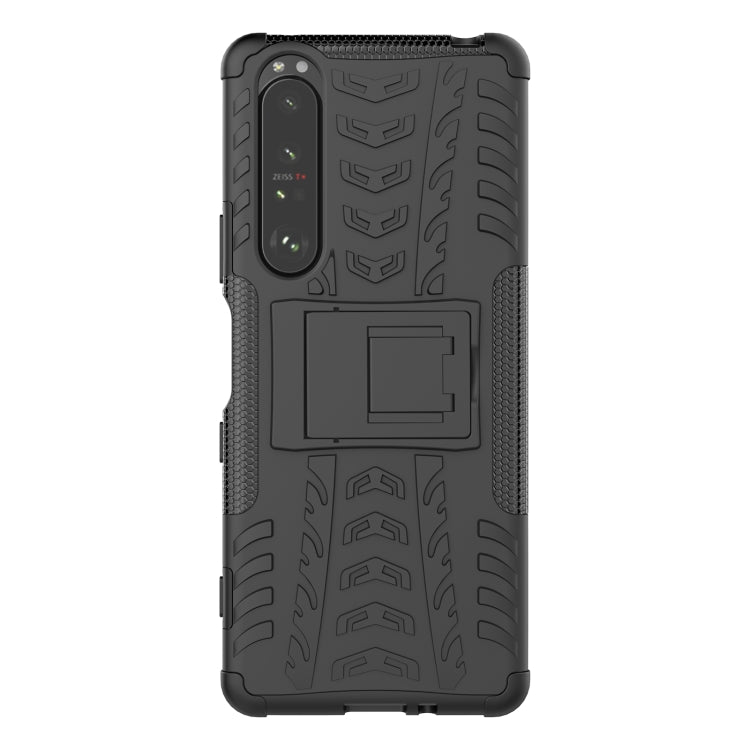 For Sony Xperia 1 III Tire Texture Shockproof TPU+PC Protective Case with Holder