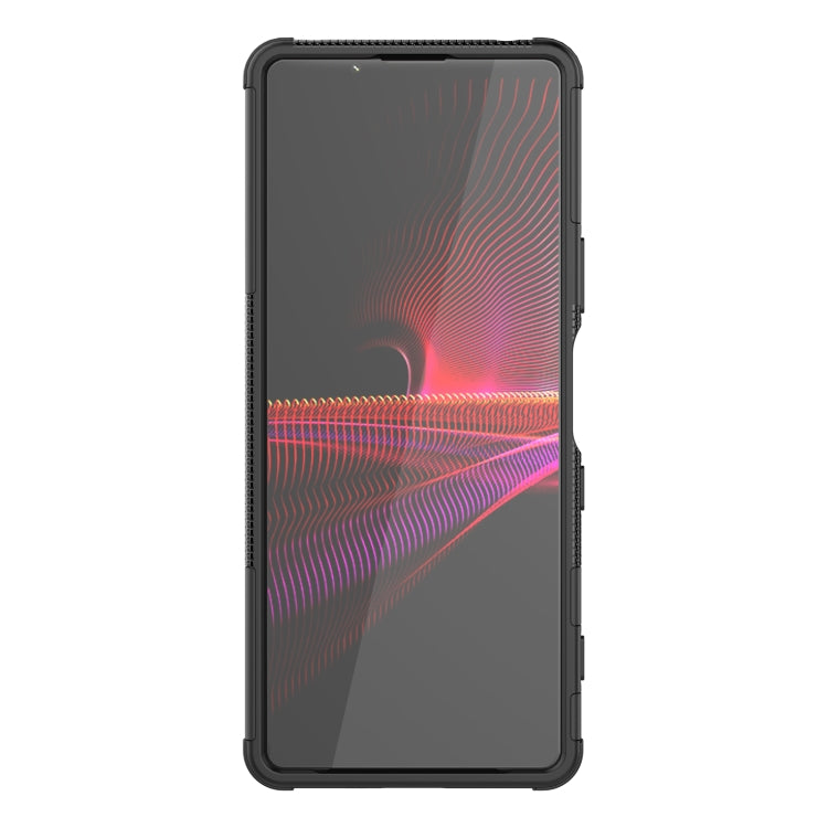 For Sony Xperia 1 III Tire Texture Shockproof TPU+PC Protective Case with Holder