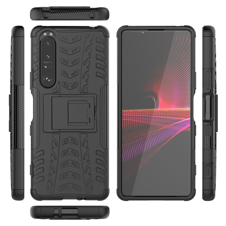 For Sony Xperia 1 III Tire Texture Shockproof TPU+PC Protective Case with Holder