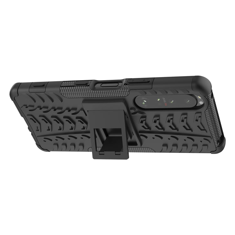 For Sony Xperia 1 III Tire Texture Shockproof TPU+PC Protective Case with Holder