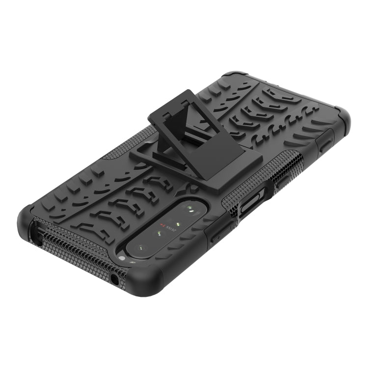 For Sony Xperia 1 III Tire Texture Shockproof TPU+PC Protective Case with Holder
