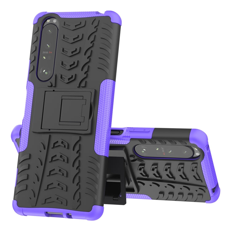 For Sony Xperia 1 III Tire Texture Shockproof TPU+PC Protective Case with Holder