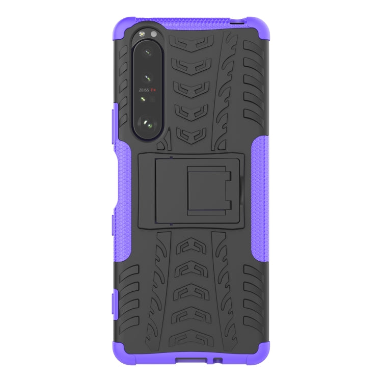 For Sony Xperia 1 III Tire Texture Shockproof TPU+PC Protective Case with Holder