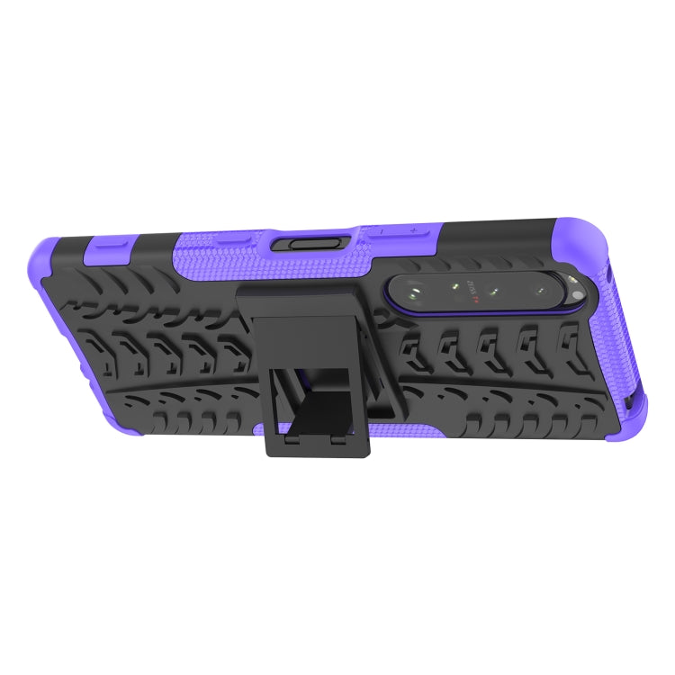 For Sony Xperia 1 III Tire Texture Shockproof TPU+PC Protective Case with Holder