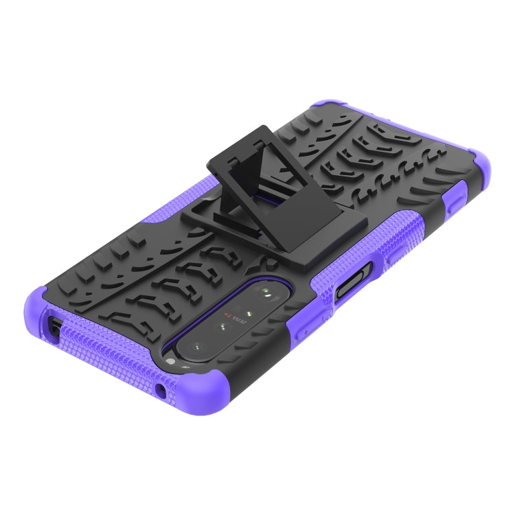 For Sony Xperia 1 III Tire Texture Shockproof TPU+PC Protective Case with Holder